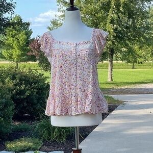 Lucky Brand Flutter Sleeve Floral Blouse